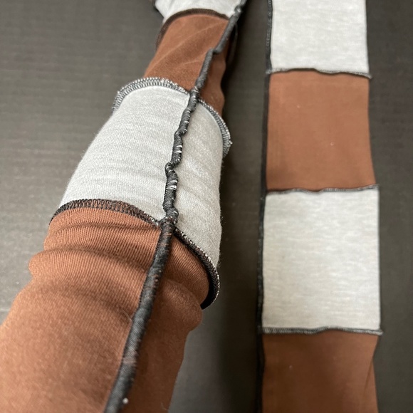 Long Striped Gloves Brown Hand Warmers Gray Armwarmers Patchwork Sleeves Y2k 90s - Picture 9 of 10